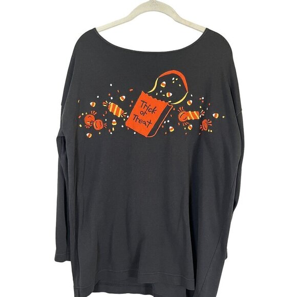 Chaus Top XL Black Pullover Halloween Embroidery Candy Preppy Granny Classic 80s - Picture 1 of 9